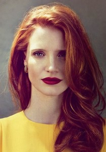 Jessica Chastain Burgundy + purple