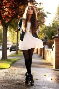 white dress black tights