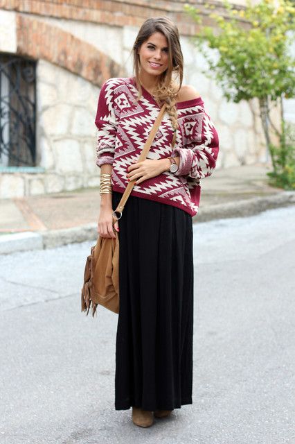 How to wear the long skirt in winter ...