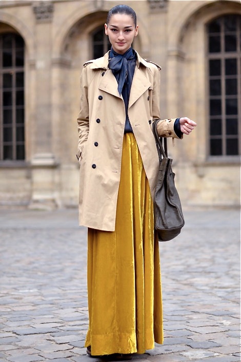 coat over maxi dress