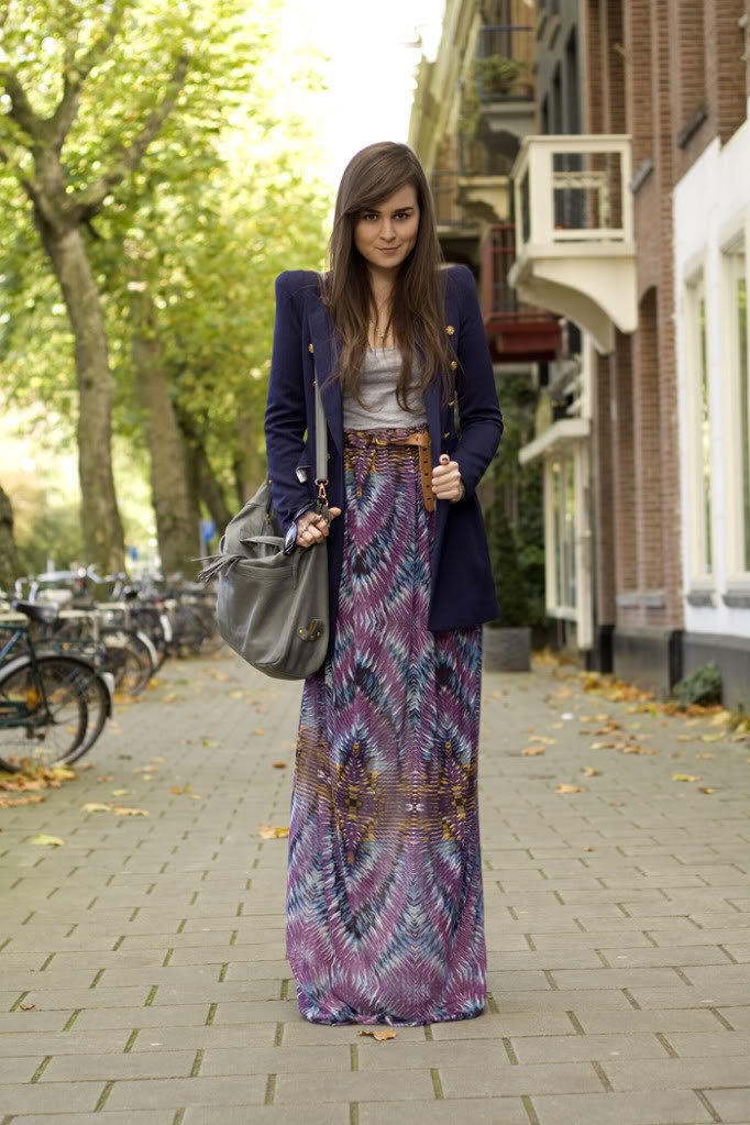 maxi skirt with blazer outfits