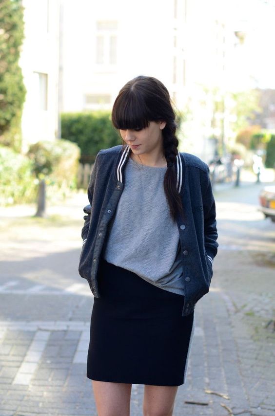 bomber jacket on mini skirt