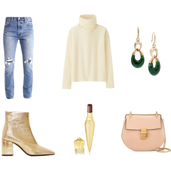 gold booties outfit