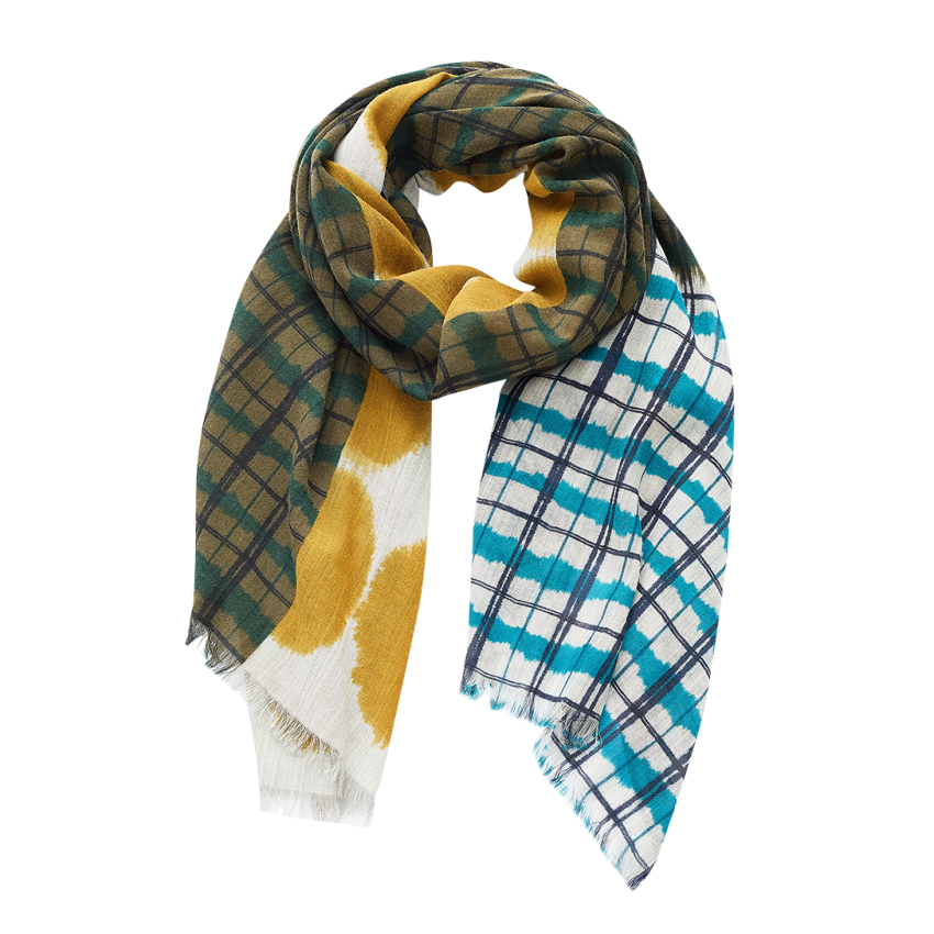 Cream & Mustard Plaid Infinity Scarf