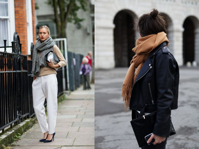 THE CLASSIC WOOL SCARF  Wool scarf outfit, Big scarf outfit, How to wear  scarves